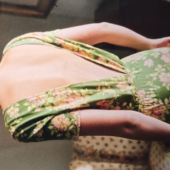 Sezane Green Floral Backless Dress S